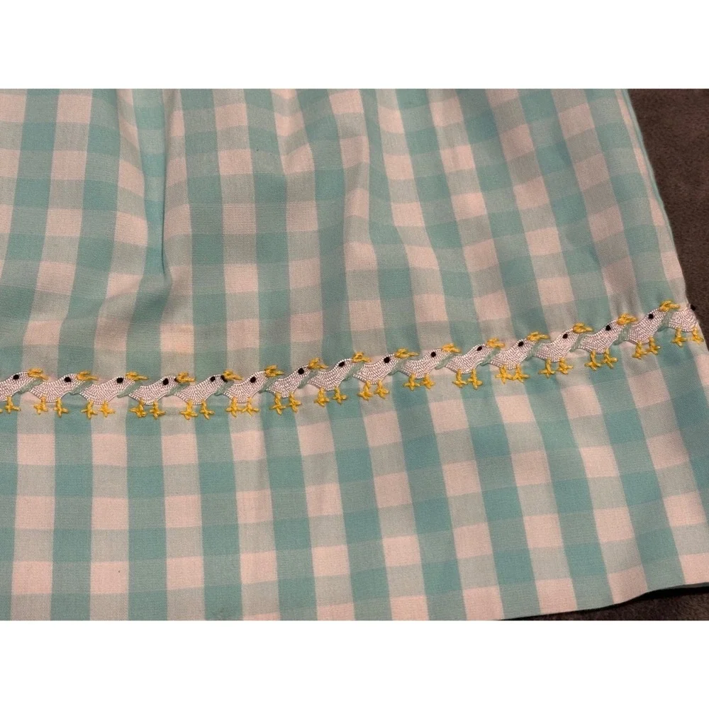 Delaney Girls Aqua Gingham Check Embroidered Ducks Ruffle Collar Dress Size 6x